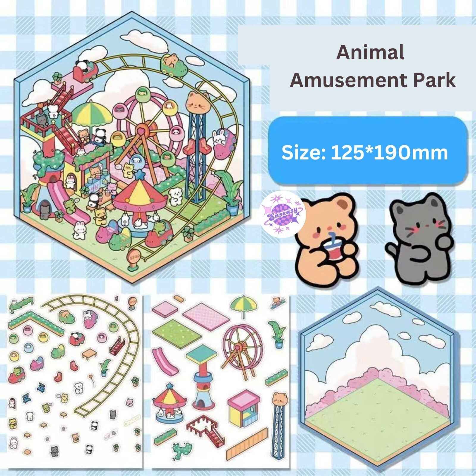 DIY Business Simulation Shop – 3D Miniature Sticker Scenes - 8 Theme Sets: Animal Amusement Park | Panda Restaurant | Capybara Convenience Store | Capybara Dollhouse | Capybara Cottage | Pink Clothing Store | Bunny Café | Kitty Café
