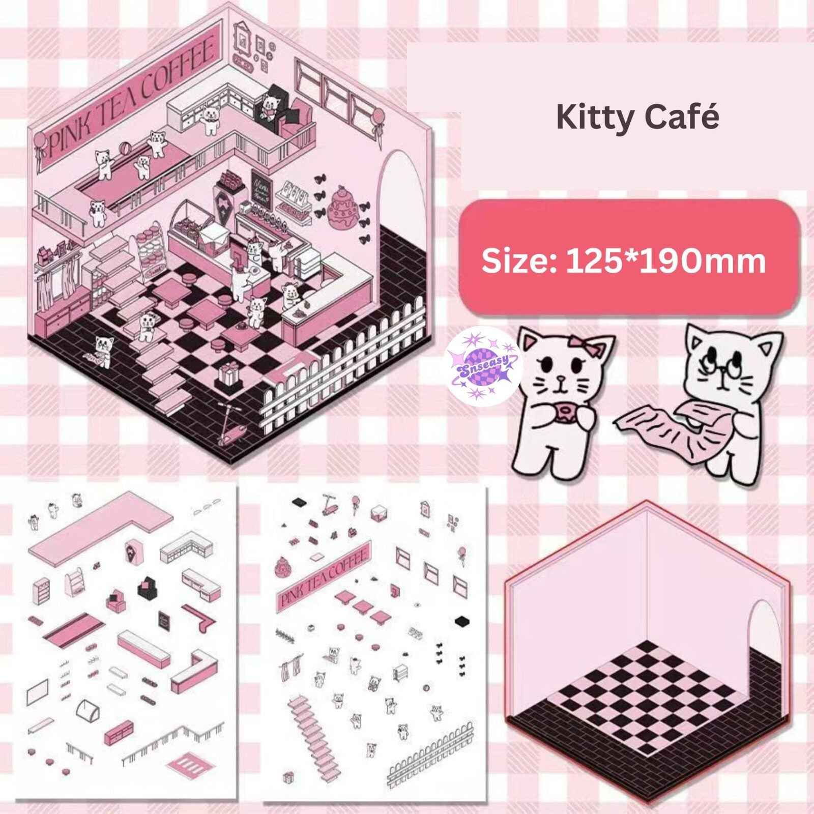DIY Business Simulation Shop – 3D Miniature Sticker Scenes - 8 Theme Sets: Animal Amusement Park | Panda Restaurant | Capybara Convenience Store | Capybara Dollhouse | Capybara Cottage | Pink Clothing Store | Bunny Café | Kitty Café