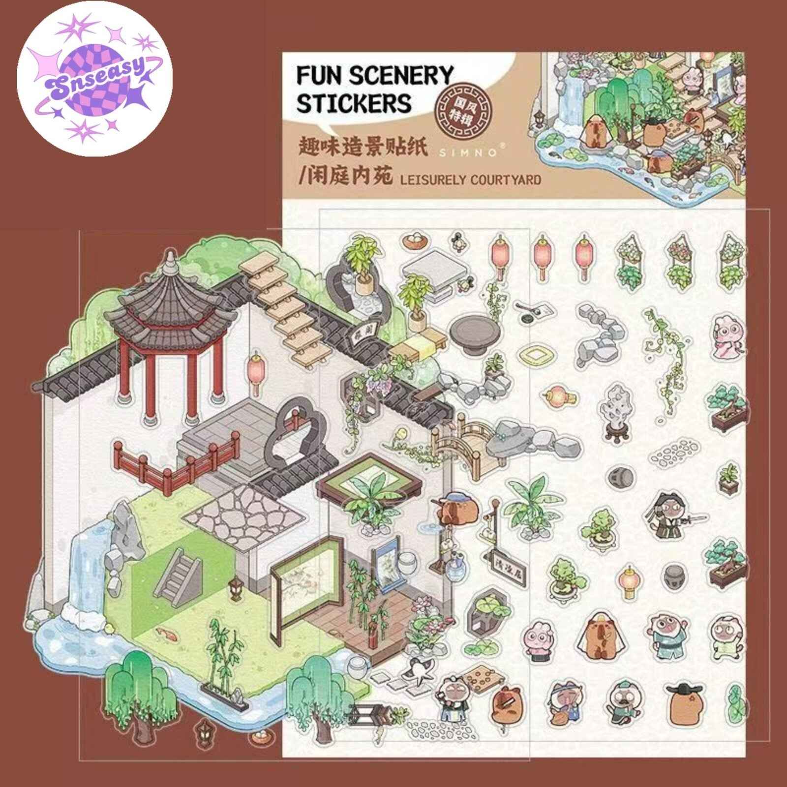 Ancient Architecture Scenes 2.0 – 3D DIY Sticker Sets - 2 Theme Sets: Fly Flowers | Leisurely Courtyard