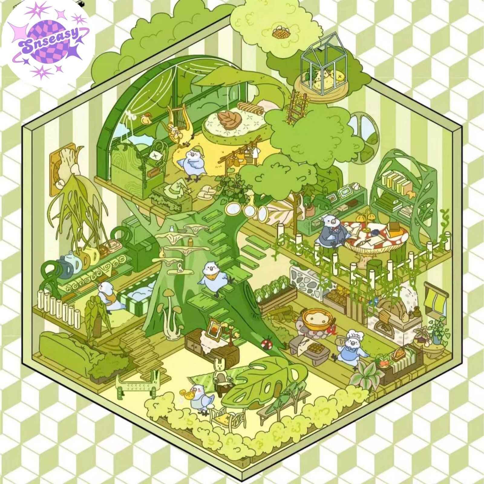 Forest Animal Adventure – 3D Sticker Scenes - 4 Theme Sets: Cow Magic Workshop | Pigeon Treehouse | Wolf Bar | Lion Knight Shop