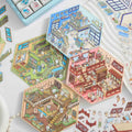 Cute Bunny Shop – 3D Sticker Scenes - 4 Theme Sets: Library | Coffee Shop | Supermarket | Restaurant