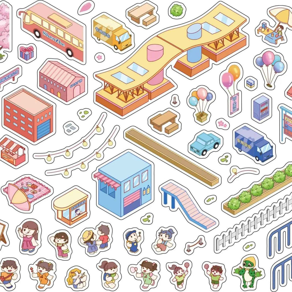 City Theme – Original Design – 3D Miniature Sticker Scenes - 2 Theme Sets: City Walk | City Sightseeing