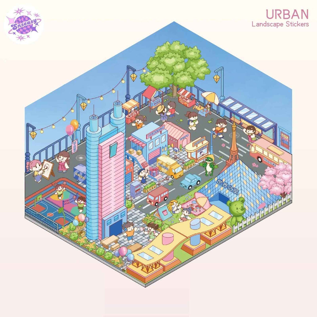 City Theme – Original Design – 3D Miniature Sticker Scenes - 2 Theme Sets: City Walk | City Sightseeing
