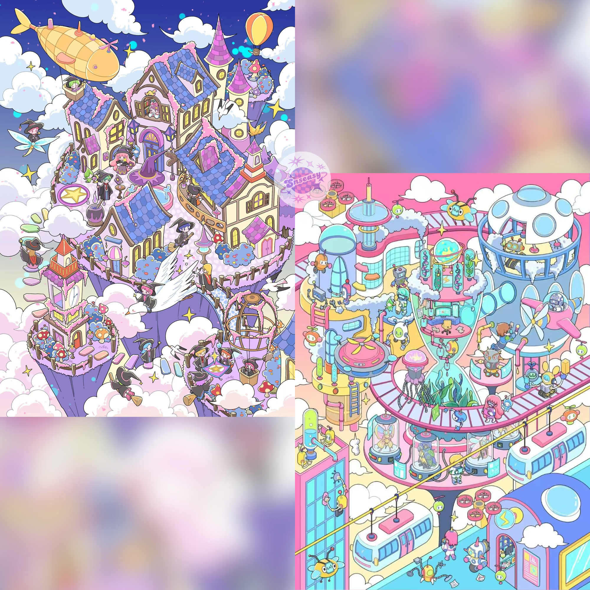 Fantasy Sky Island – 3D Miniature Scene Stickers (Plus Size) – 2 Theme Sets: Magic Castle | Robot Future City