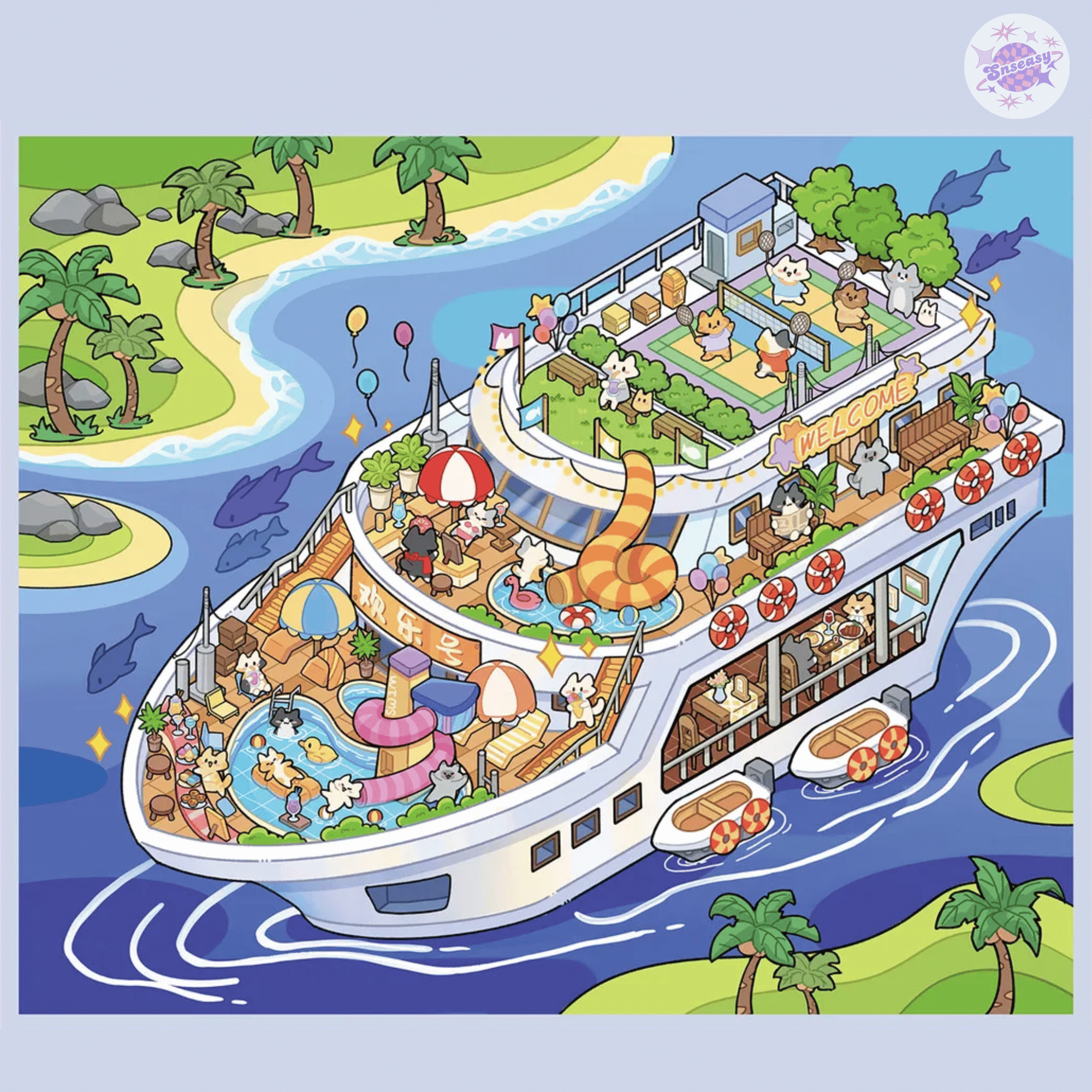Island Adventure – 3D Miniature Scene Stickers (Plus Size) – 4 Theme Sets: Wishing Fish Island | Pink Island Villa | Treasure Island | Cruise Island