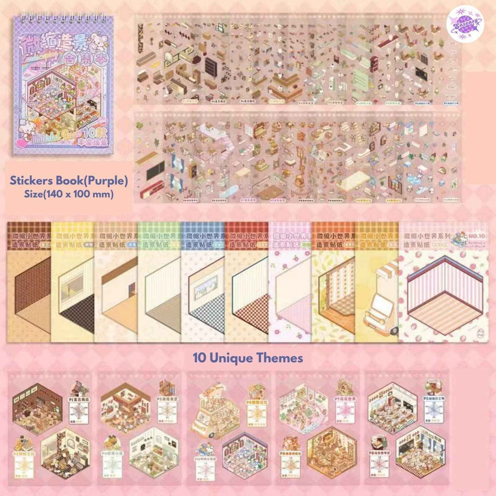 Cute Animals 2.0 Mini 3D Scene Stickers Scrapbook – 20 Unique Themes: Purple Book(10 Themes) | Pink Book(10 Themes)