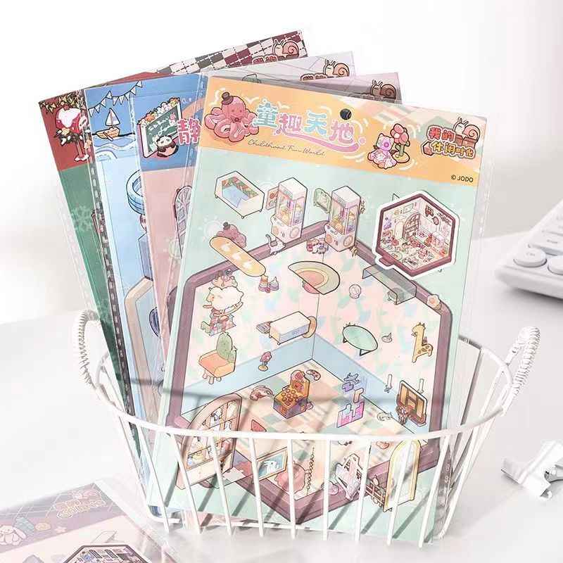 My Leisure Time – 3D Miniature Sticker Scenes - 8 Theme Sets: Christmas Night | Art Studio | Tailor Shop | Chinese New Year | Tea Room | Children's Playground | Ocean Cottage | Garage
