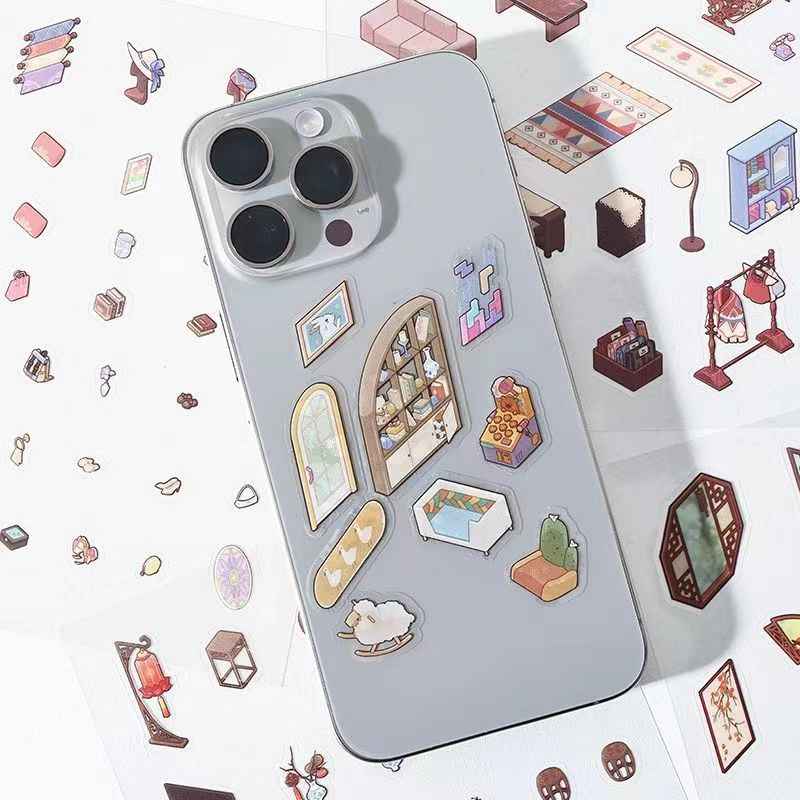 My Leisure Time – 3D Miniature Sticker Scenes - 8 Theme Sets: Christmas Night | Art Studio | Tailor Shop | Chinese New Year | Tea Room | Children's Playground | Ocean Cottage | Garage