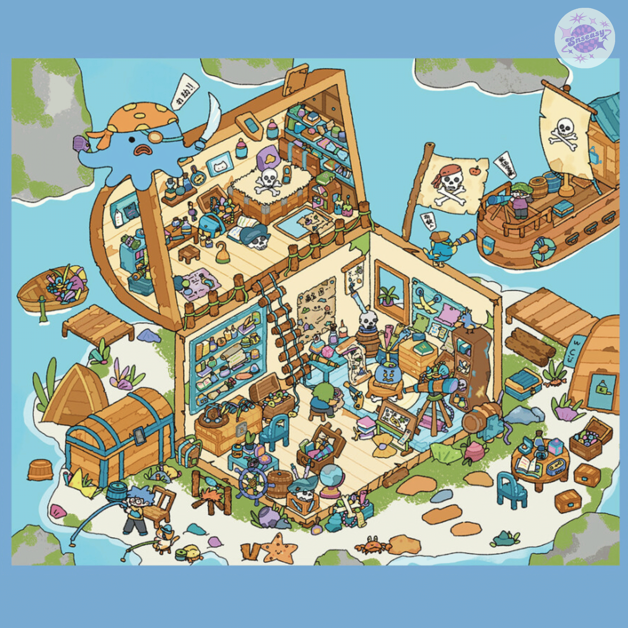 Island Adventure – 3D Miniature Scene Stickers (Plus Size) – 4 Theme Sets: Wishing Fish Island | Pink Island Villa | Treasure Island | Cruise Island