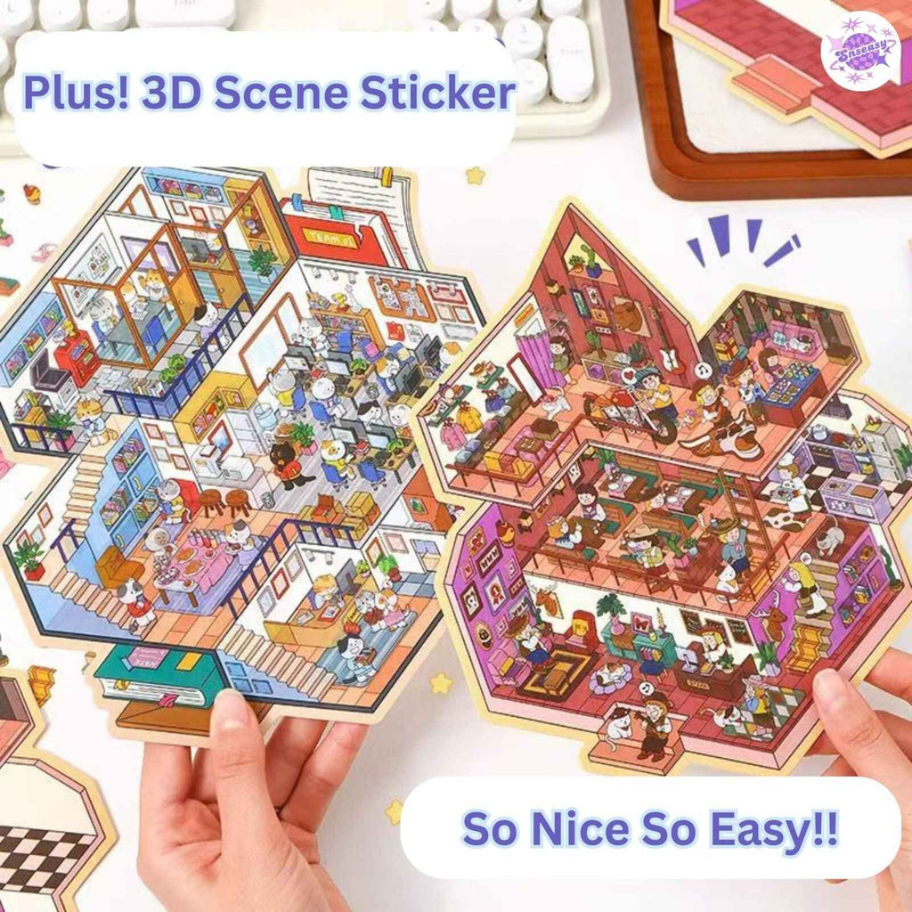Urban Theme Plus – 3D Miniature Sticker Scenes - 2 Theme Sets: Animal Office | Cowboy Party
