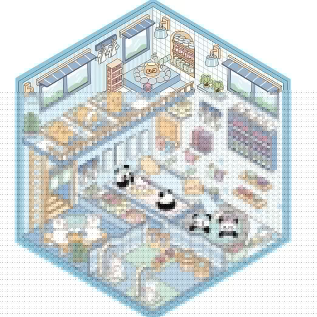 Cute Animals 11.0 – 3D Miniature Sticker Scenes - 4 Theme Sets: Aquarium | Hot Spring Shop | Burger Shop | Clothing Store