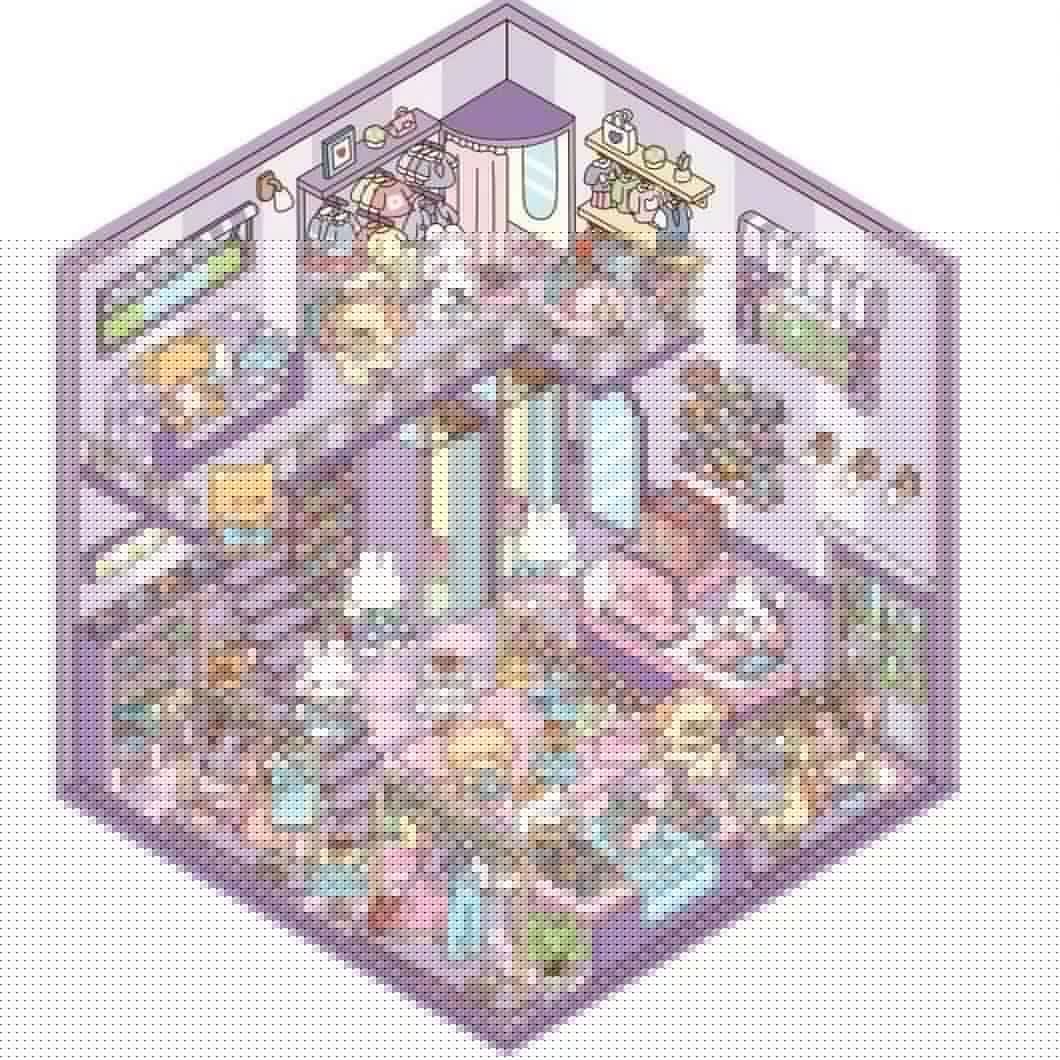 Cute Animals 11.0 – 3D Miniature Sticker Scenes - 4 Theme Sets: Aquarium | Hot Spring Shop | Burger Shop | Clothing Store