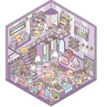 Cute Animals 11.0 – 3D Miniature Sticker Scenes - 4 Theme Sets: Aquarium | Hot Spring Shop | Burger Shop | Clothing Store