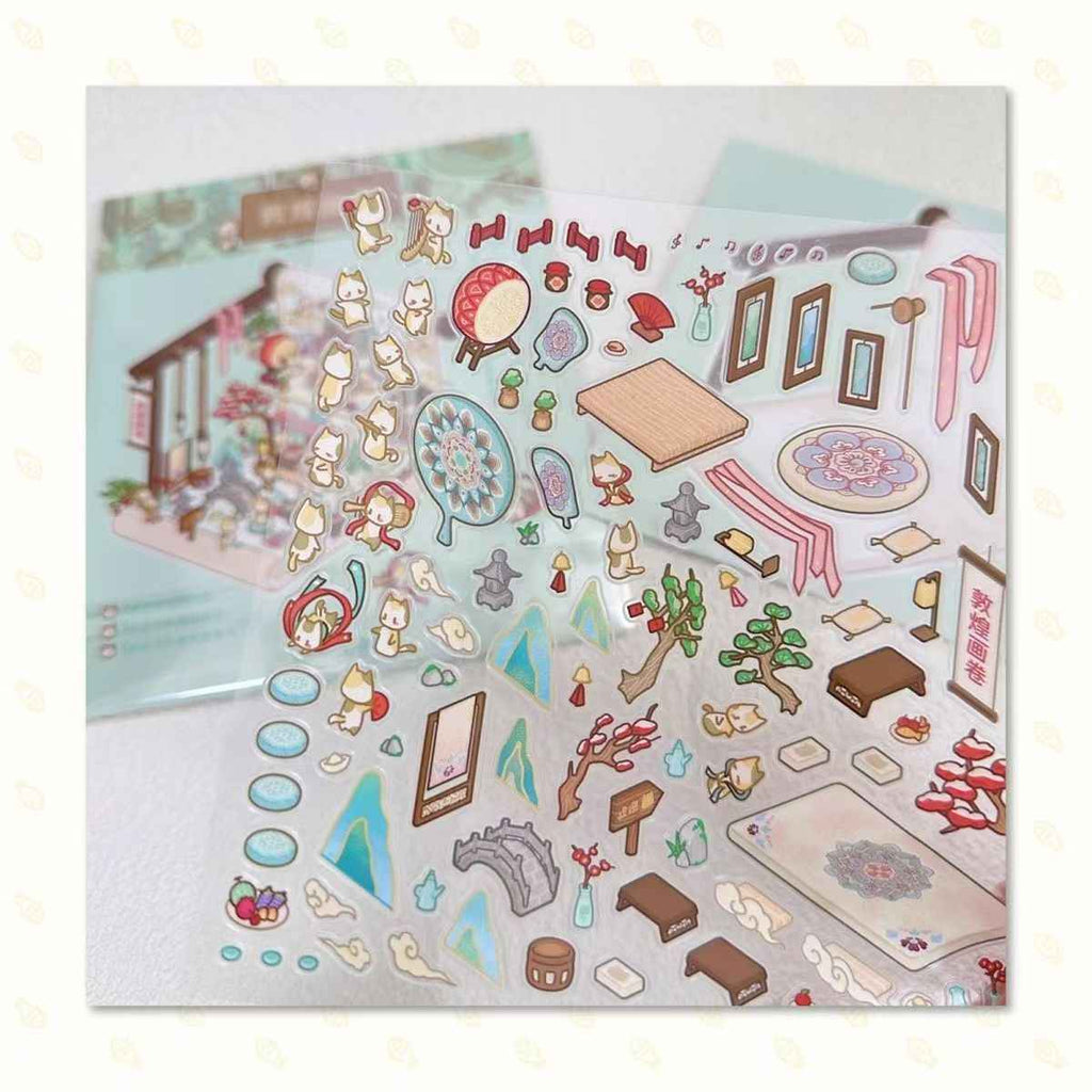 Chinese Heritage - Original Design – 3D Miniature Sticker Scenes - 4 Theme Sets: Dunhuang Scrolls | Garden Chess | Silk Road Travel | Tie-Dye Art Studio
