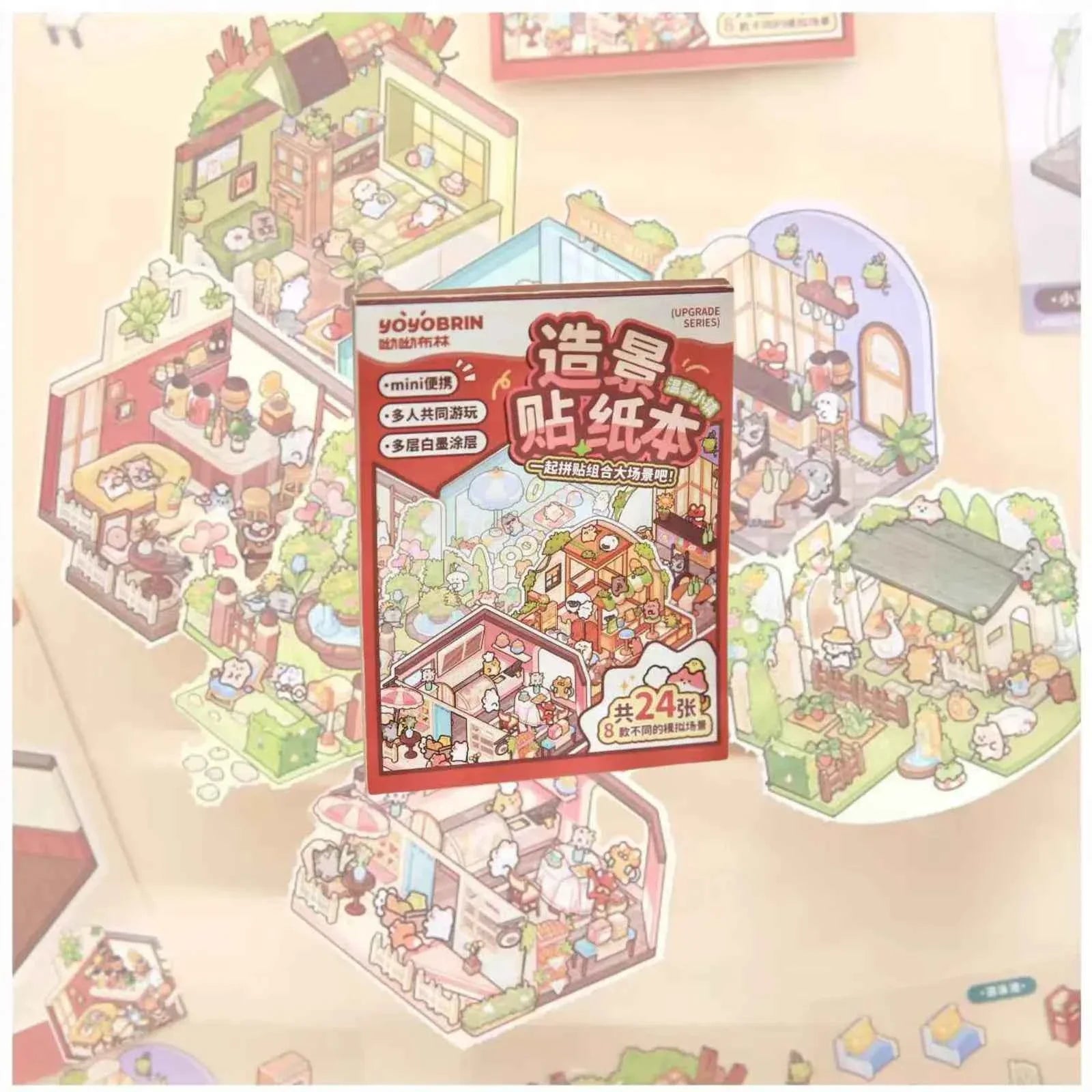 Cute Animals 2.5D Mini Scene Stickers Scrapbook – 16 Unique Themes: Orange Book (8 Themes) | Red Book (8 Themes)