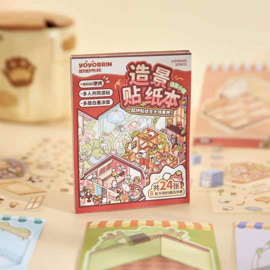 Cute Animals 2.5D Mini Scene Stickers Scrapbook – 16 Unique Themes: Orange Book (8 Themes) | Red Book (8 Themes)