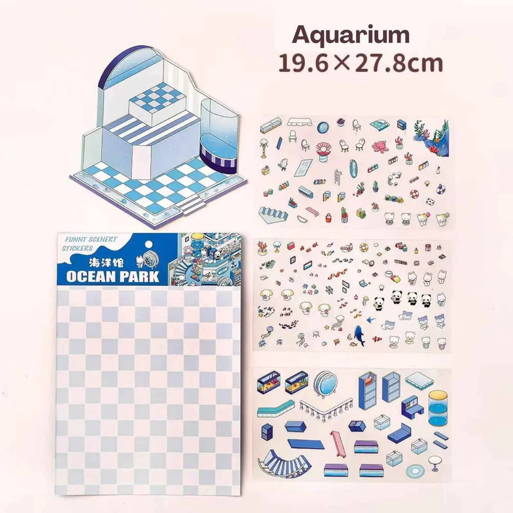 Cute Animals 14.0 – 3D Miniature Sticker Scenes - 4 Theme Set: Dessert House | Magic House | Zoo | Aquarium