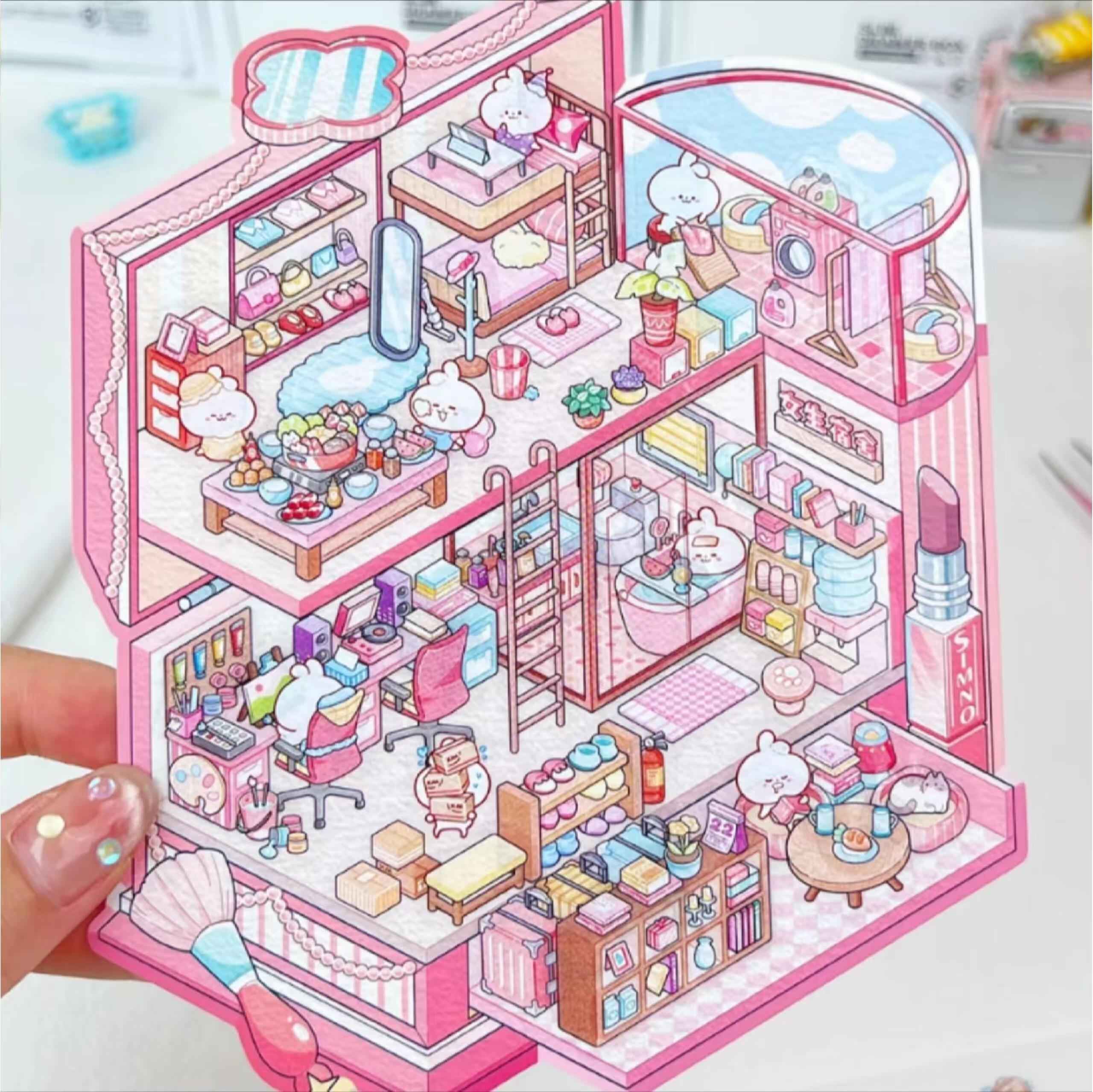 Animal Dormitory – 3D Miniature Scene Stickers – 2 Theme Sets: Blue Dorm | Pink Dorm