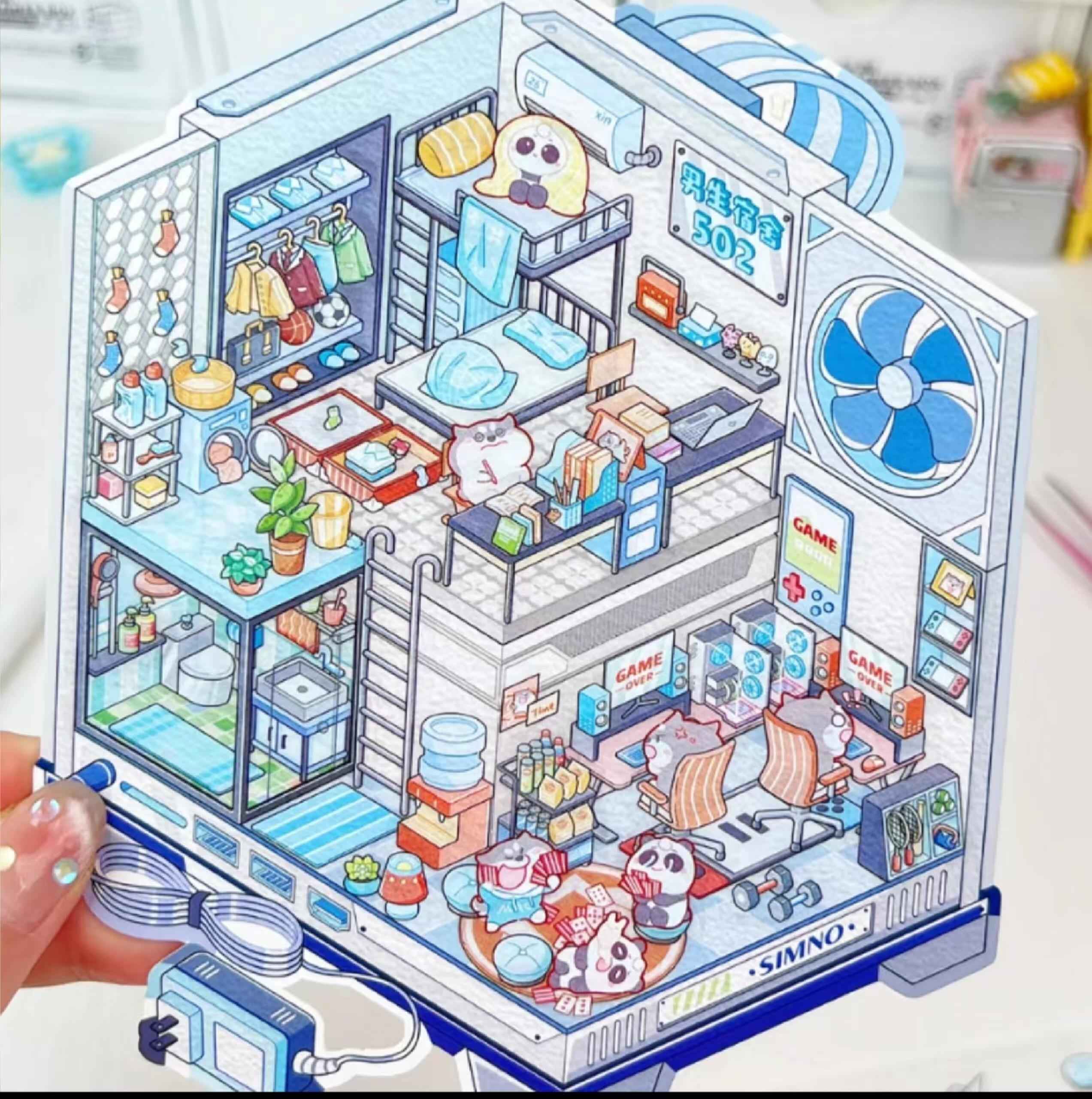 Animal Dormitory – 3D Miniature Scene Stickers – 2 Theme Sets: Blue Dorm | Pink Dorm