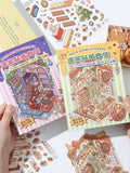 Cat Shop Series Miniature 3D Scene Stickers Scrapbook 8.0 - 10 Unique Themes Sticker Books: Food Street 5 Themes | Business Street 5 Themes