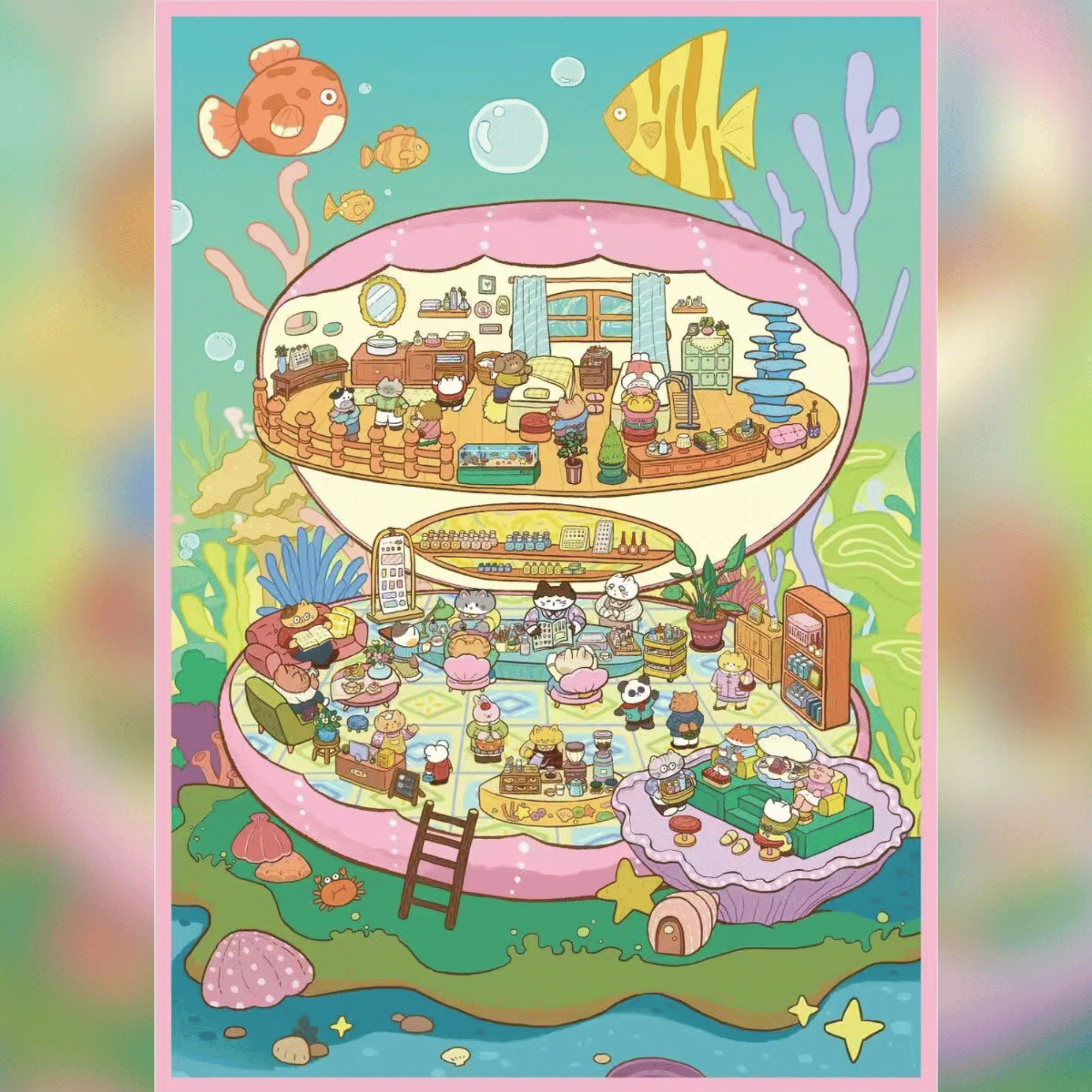 Cute Animal Workshop – Plus Size 3D Miniature Scene Stickers – 2 Theme Sets: Pumpkin Bakery | Undersea Nail Salon