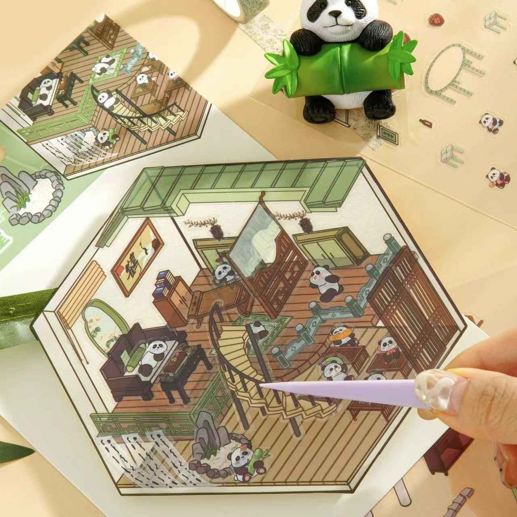 Cute Animal Party Stickers Scene – 12 Fun-Filled Themes: Bunny Flower Coffee | Puppy Supermarket | Penguin Christmas Cabin | Puppy Firework Night Market | Panda Bookstore | Panda Restaurant | Panda Theater | Panda Dress Shop | Bear Bakery | Capybara Offic
