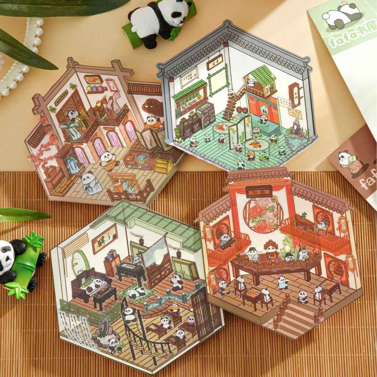 Cute Animal Party Stickers Scene – 12 Fun-Filled Themes: Bunny Flower Coffee | Puppy Supermarket | Penguin Christmas Cabin | Puppy Firework Night Market | Panda Bookstore | Panda Restaurant | Panda Theater | Panda Dress Shop | Bear Bakery | Capybara Offic