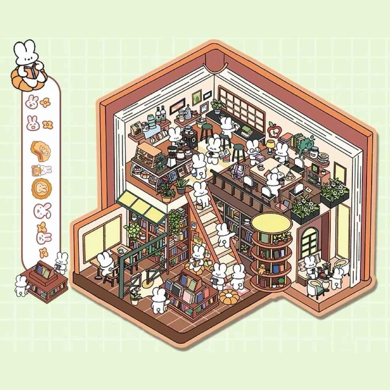 Dream Fairy Tale World 3D Isometric Room Stickers – 12 Theme Sets: Lawn Wedding | Island Villa | Lazy House | Bunny Forest House | Traditional Hotpot Restaurant | Ancient Town | Primary School Classroom | High School Girl Dorm | Panda Villa | Birthday Par