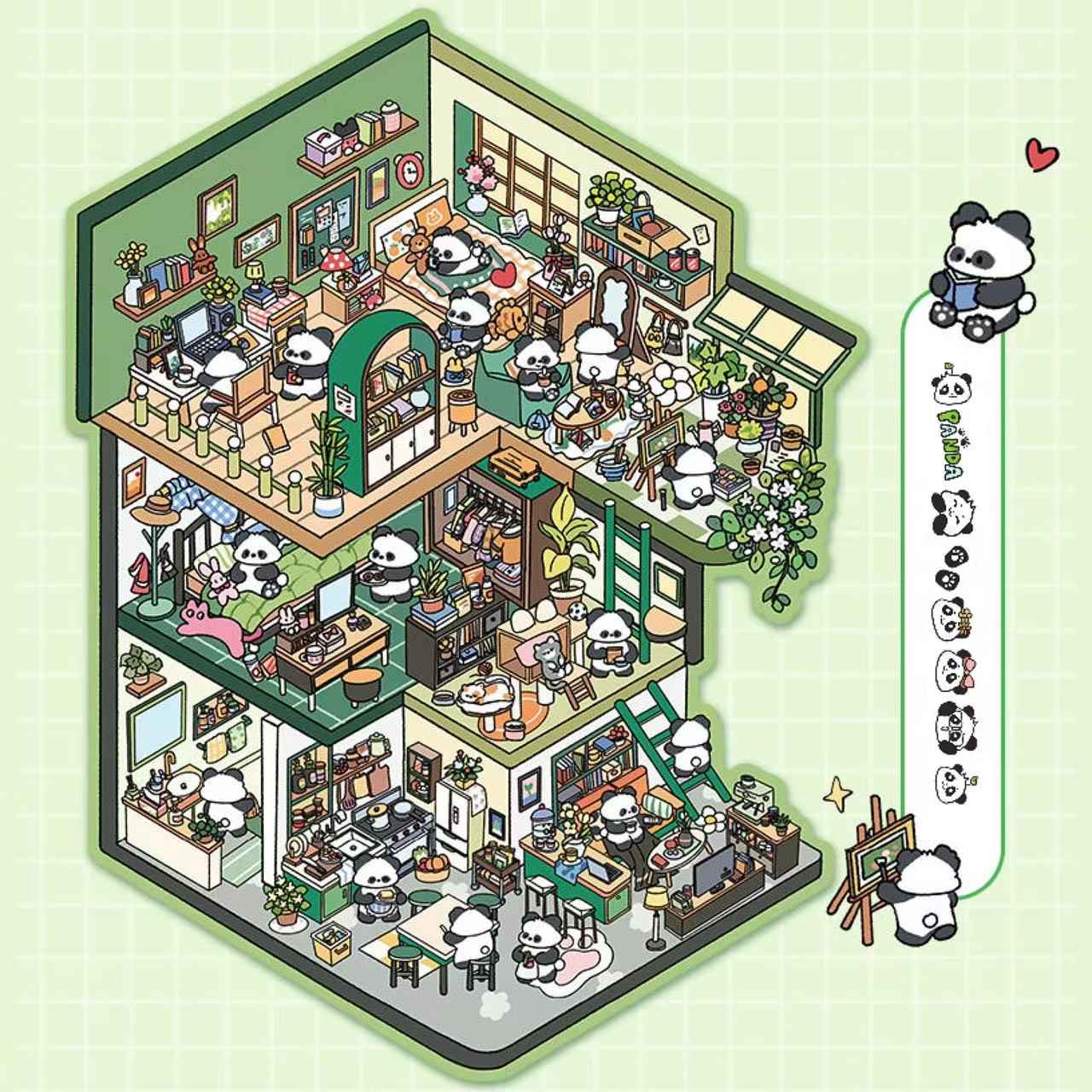 Dream Fairy Tale World 3D Isometric Room Stickers – 12 Theme Sets: Lawn Wedding | Island Villa | Lazy House | Bunny Forest House | Traditional Hotpot Restaurant | Ancient Town | Primary School Classroom | High School Girl Dorm | Panda Villa | Birthday Par