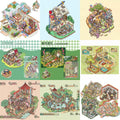 Dream Fairy Tale World 3D Isometric Room Stickers – 12 Theme Sets: Lawn Wedding | Island Villa | Lazy House | Bunny Forest House | Traditional Hotpot Restaurant | Ancient Town | Primary School Classroom | High School Girl Dorm | Panda Villa | Birthday Par