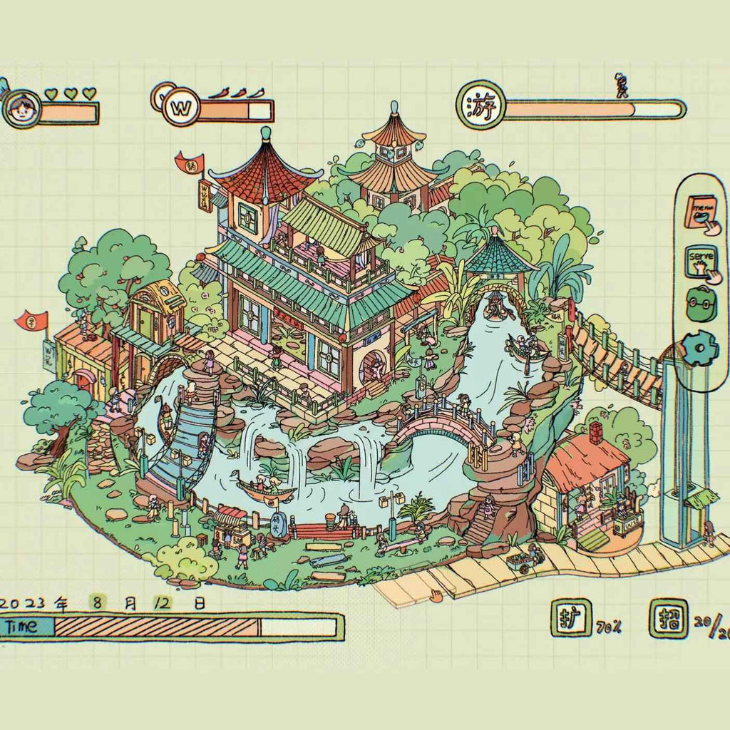 Dream Fairy Tale World 3D Isometric Room Stickers – 12 Theme Sets: Lawn Wedding | Island Villa | Lazy House | Bunny Forest House | Traditional Hotpot Restaurant | Ancient Town | Primary School Classroom | High School Girl Dorm | Panda Villa | Birthday Par