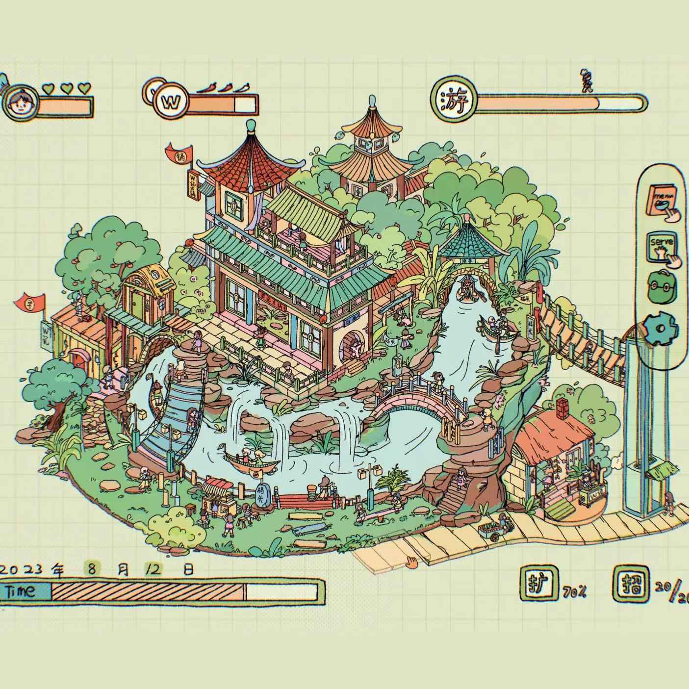 Dream Fairy Tale World 3D Isometric Room Stickers – 12 Theme Sets: Lawn Wedding | Island Villa | Lazy House | Bunny Forest House | Traditional Hotpot Restaurant | Ancient Town | Primary School Classroom | High School Girl Dorm | Panda Villa | Birthday Par