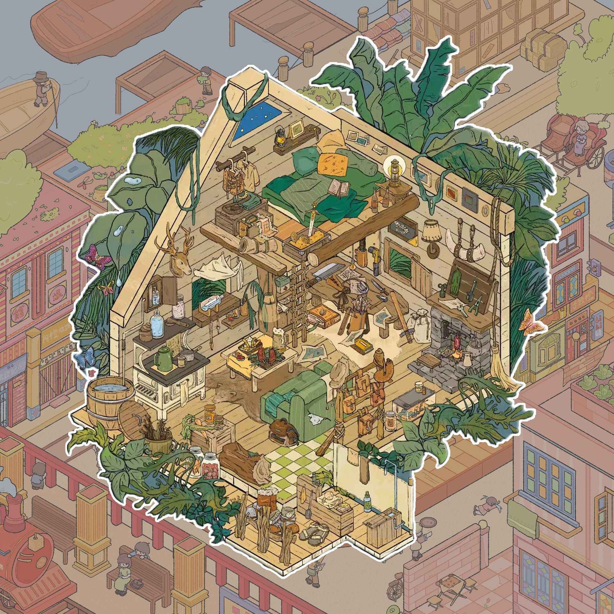Island Adventure – 3D Miniature Scene Stickers (Plus Size) – 4 Theme: Pirate Treasure Hunt | Paradise Island | Dockside Market | Castaway Island
