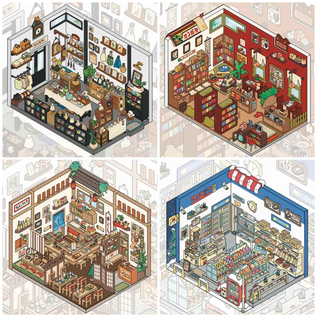 Travel Journal: Japan – 3D Miniature Scene Sticker – 4 Theme Sets: Convenience Store | Oden Shop | Manga House | Variety Store