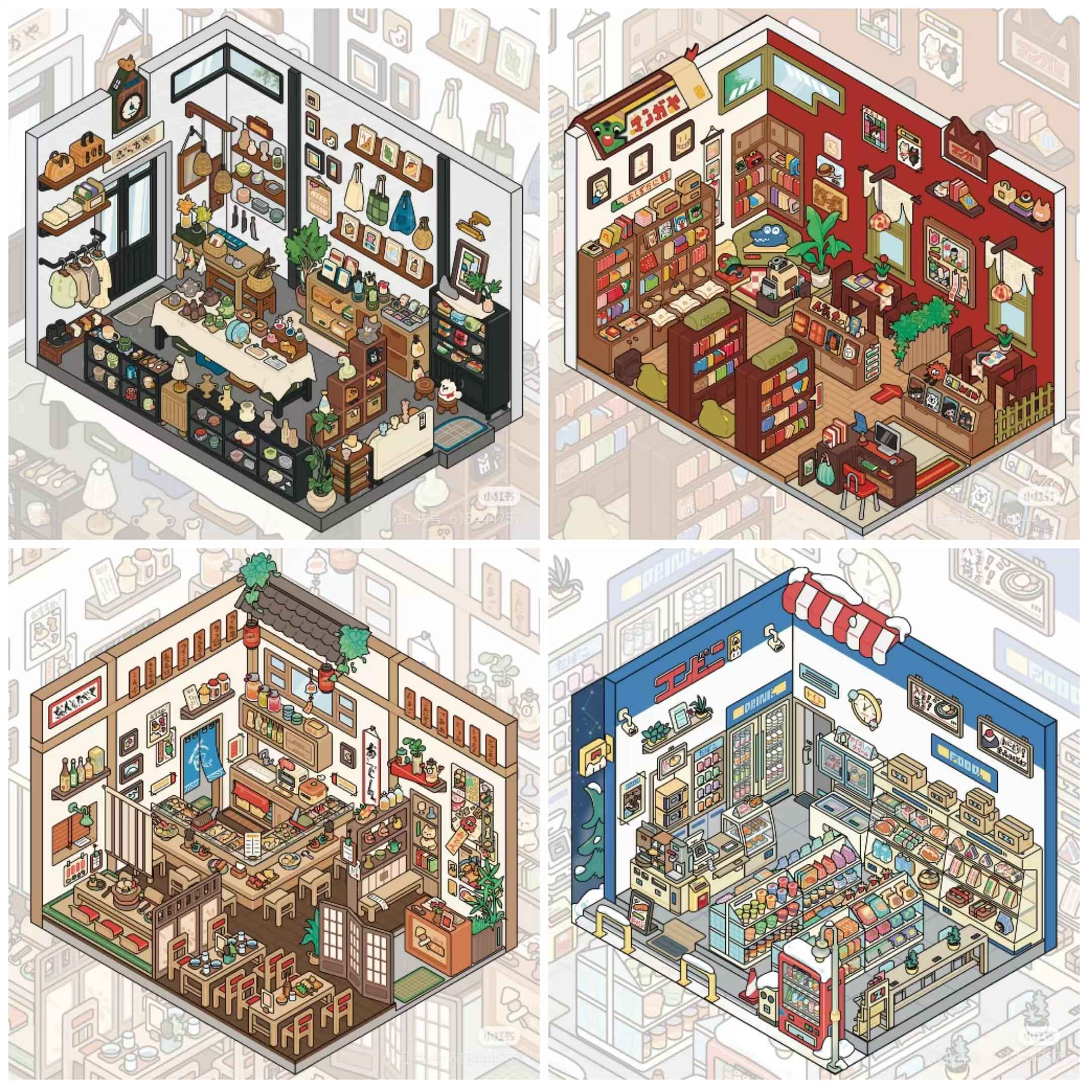 Travel Journal: Japan – 3D Miniature Scene Sticker – 4 Theme Sets: Convenience Store | Oden Shop | Manga House | Variety Store